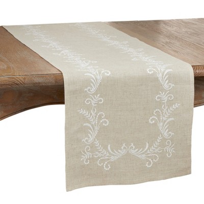 Saro Lifestyle Dining Table Runner With Embroidered Design, 16"x72", Natural