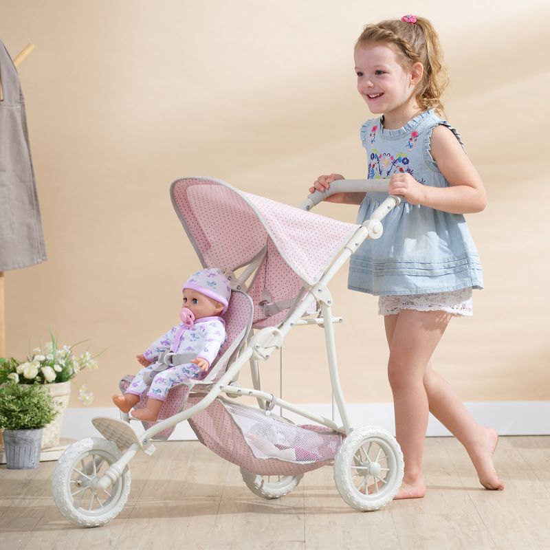 Olivia&#39;s Little World Double Jogging-Style Pram for Baby Dolls Pink/Gray, 3 of 12