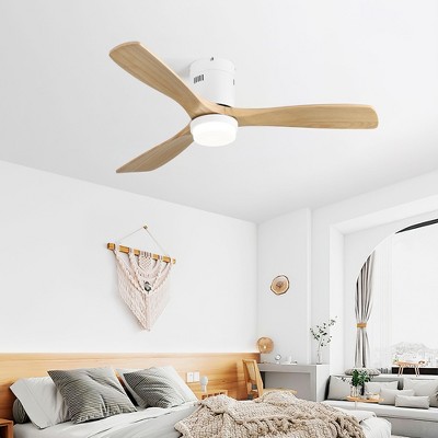 SKRAN 52" Ceiling Fan Without Lights Flush Mount Ceiling Fan with Remote Control, Wood Blades Modern Outdoor Fan No Light for Bedroom/Patio/Indoor