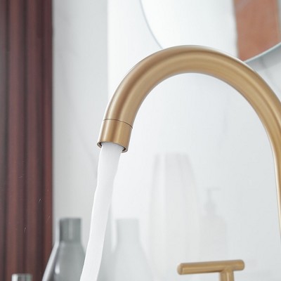 Brushed Gold 8 in. Widespread Double Handle High-Arc Bathroom Faucet