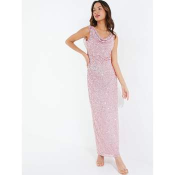QUIZ Women's Pink Cowl Neck Sequin Evening Dress