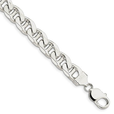 Black Bow Jewelry Mens 10.5mm Sterling Silver Solid Flat Cuban Anchor Chain Bracelet