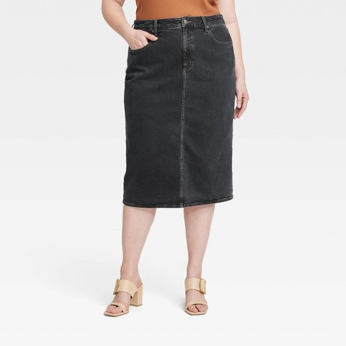 Women s High rise Denim Midi Skirt Universal Thread Black Wash 30 Target