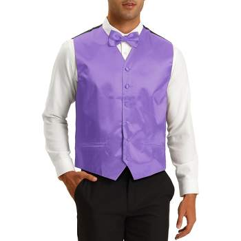 Lars Amadeus Men's V-Neck Business Wedding Satin Suit Vest with Bow Tie Set