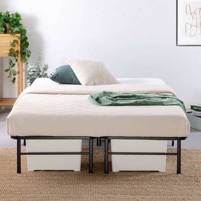 Queen Black Steel Bed Frame with Bamboo Slats