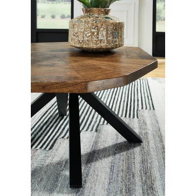 Haileeton Acacia and Black Metal Octagonal Coffee Table