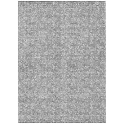 Silver And Ivory Floral Washable Indoor Outdoor Area Rug