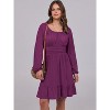 Long Lantern Sleeve Swing Dress with Square Neck & Ruffle Hem, Elastic Waist A-Line Short Dress for Women, Fall Fashion Deep Purple - 3 of 4