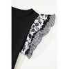 Amaryllis Women’s Ruffle Sleeve Contrast Trim Floral Embroidered Top Soft Knit Bodice T-Shirt- Medium ,Black - 3 of 4