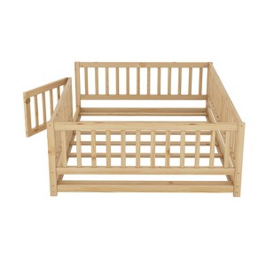 SEVOBAL Kids Furniture Beds Full Size Montessori Floor Bed with Slats Fence and Door Sturdy Wood Easy Assembly for Kids, Brown, 78.74"*16.73"*6.69" - 1 of 4