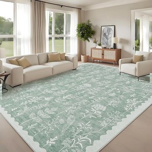Washable Rugs for Bathroom Floral Kitchen Rug Neutral Scalloped Carpet, Non-Slip Hallway Rug Stain Resistant Modern Low-Pile Carpet - 1 of 4