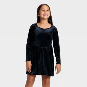 Girls' Long Sleeve Velour Dress - Cat & Jack™ - 1 of 3