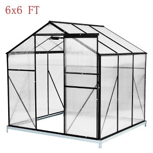 8x6 FT Walk-in Polycarbonate Greenhouses With Sliding Door & Adjustable Vent Window - 1 of 4