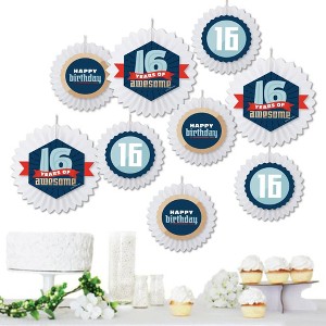 Big Dot of Happiness Boy 16th Birthday - Hanging Sweet Sixteen Birthday Party Tissue Decoration Kit - Paper Fans - Set of 9 - 1 of 4