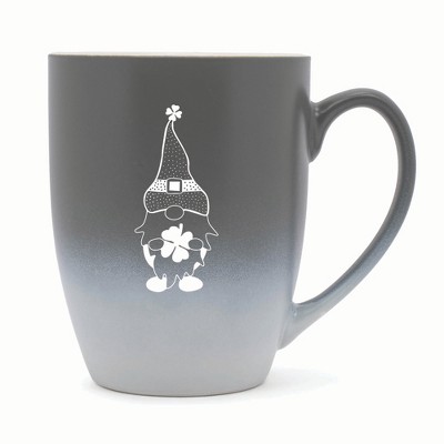 Elanze Designs Gnome With Dot Pattern On Hat Two Toned Ombre Matte 10 ounce New Bone China Coffee Tea Cup Mug, Gray and White