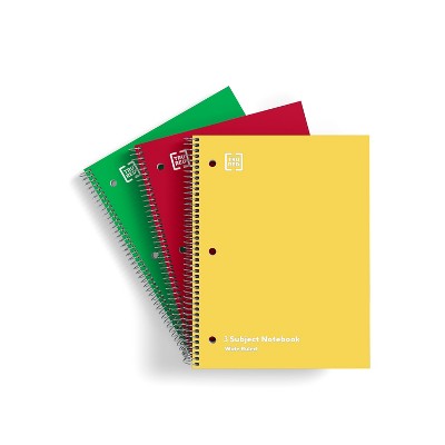 TRU RED 3 Subject Notebook 8" x 10.5" Wide Ruled 120 Sh. Asst 3/PK 280347