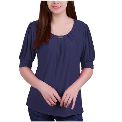 NY Collection Womens Balloon Sleeve Knit Blouse