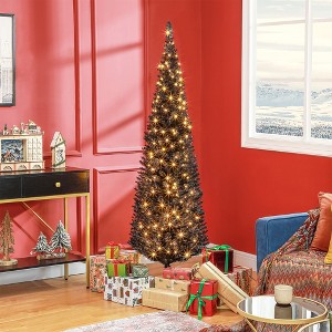 Whisen 5FT Prelit Slim Artificial Christmas Tree with 160 LED Lights and 294 Tips - Black - 1 of 4