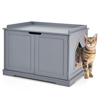 Costway Cat Litter Box Cabinet Furniture Cat Washroom Storage Bench