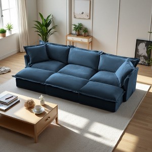 120" Chenille Slipcovered Modular Sleeper Sectional Sofa Bed with French Edges & Removable Covers - 1 of 4