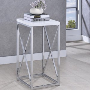 Syemin End Tables Glossy Small Side Table, Modern Accent Nightstand, Narrow Side Table, Living Room Tables, White, 13.25"*13.25"*28.75" - 1 of 4