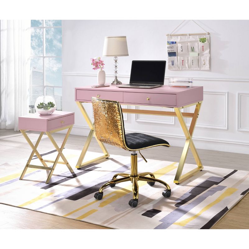 16&#34; Coleen Accent Table Pink/Gold Finish - Acme Furniture, 1 of 5