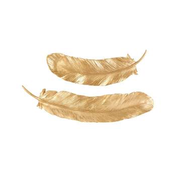 Olivia & May Set of 2 Resin Bird Feather Wall Decors Gold