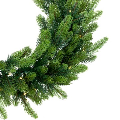 24" Green Pine Artificial Christmas Wreath with Warm White LED Lights