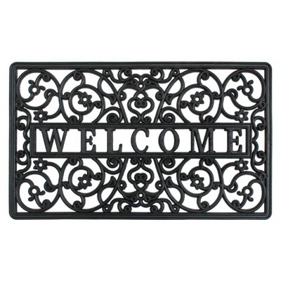 Raj 1'6" x 2'6" Molded Scroll Welcome Rubber Doormat Black