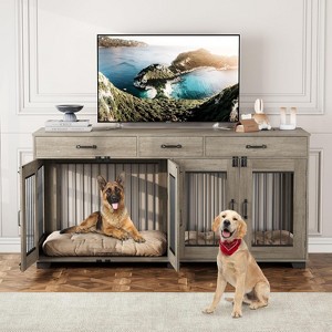 Dog Crate Furniture for Large Dogs Indoor Kennel Furniture-Style Dog Cage with Doors,  Sturdy Dog Crates for Medium/Large Dogs, Easy Assembly Rustic - 1 of 4