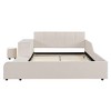 TIRAMISUBEST Full/Queen Size Upholstered Grounded Bed, Velvet Platform Bed Mother & Child Bed with Bedside Desk and Little Round Stool - 4 of 4