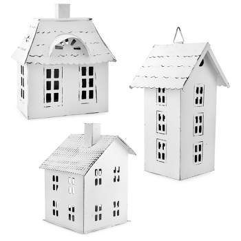 Auldhome Design-Farmhouse Decor Tin Village Houses White Set of 3