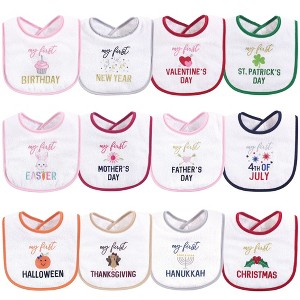 Hudson Baby Infant Girl Cotton Terry Drooler Bibs with Fiber Filling, Girl Holiday, One Size - 1 of 2
