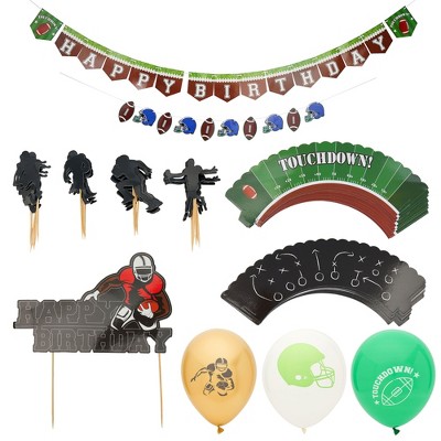 Blue Panda 69 Piece Football Party Decorations Kit, Banner, Balloons, Cake and Cupcake Toppers, Cupcake Wrapper