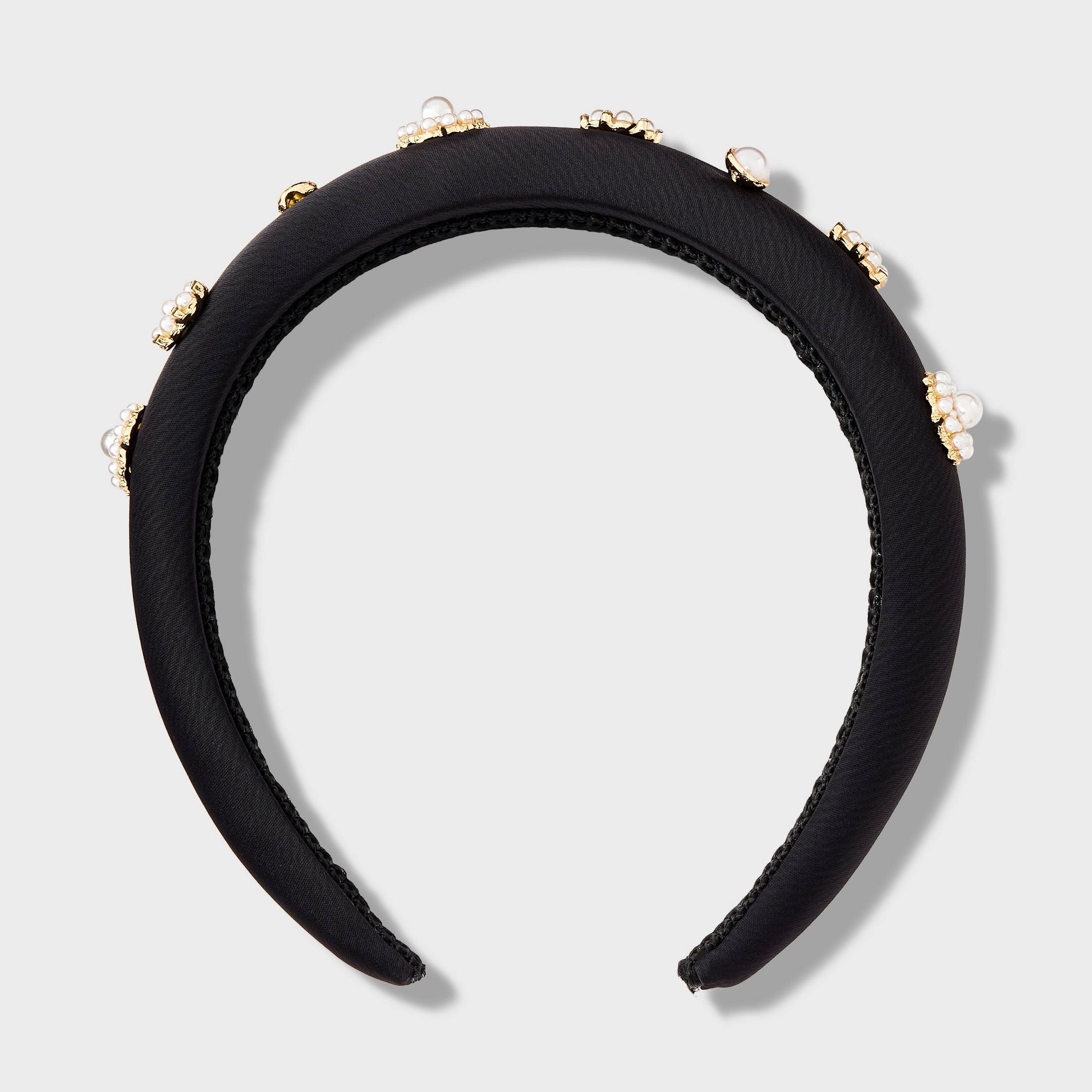 Satin Pearl and Stone Embellishment Padded Headband - A New Day™ Black