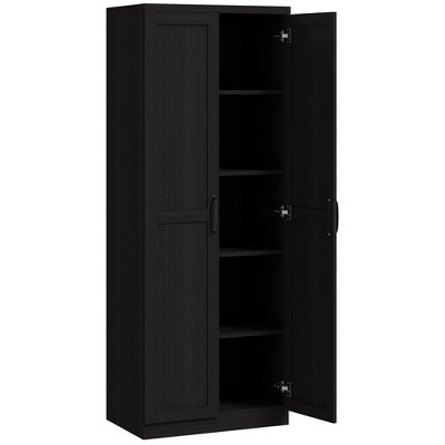 Yukimo 63" Cinnamon Black Wood Grain Kitchen Pantry, Freestanding Cabinet with 2 Adjustable Shelves, Elegant Handles, Anti-Tipping Safety Feature