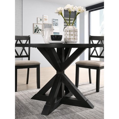 Black Oak Round Dining Table with Cross-Buck Base
