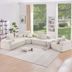 Oversized 156" Boucle Foam-Filled Modular Sectional Sofa, 4-Piece Free Combination, No Assembly Required - 1 of 4