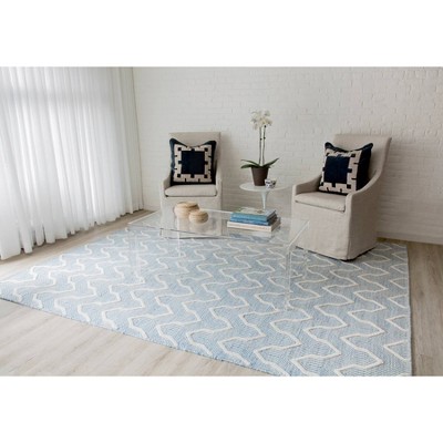 Skye Soft Blue Handwoven Geometric Wool Rug - 2' x 3'