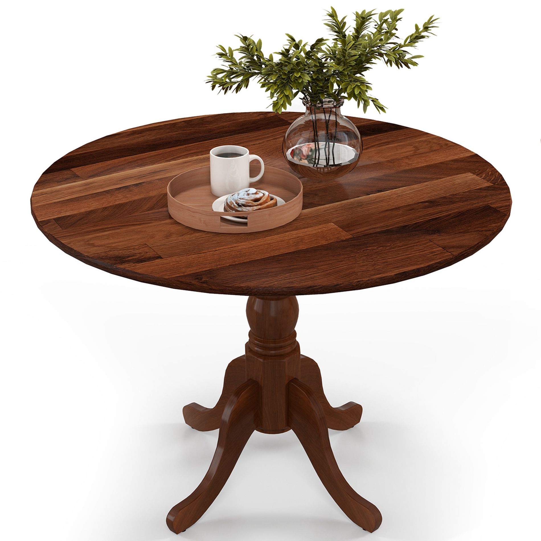 Costway Rustic Dining Table Wooden Dining Table with Round Tabletop & Curved Trestle Legs Walnut