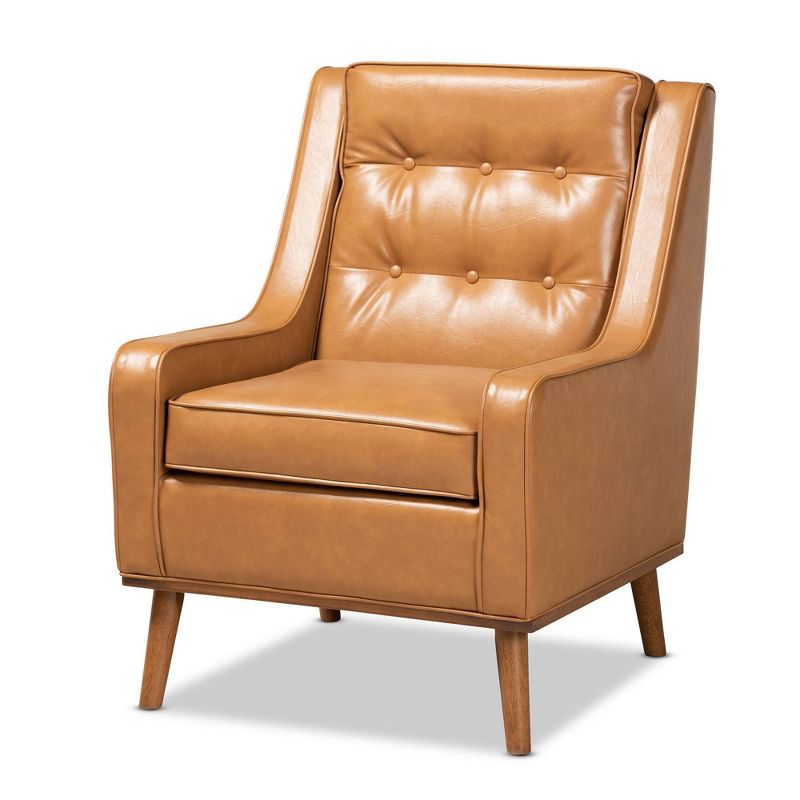 Daley Tan Faux Leather Upholstered and Wood Lounge Armchair Brown - Baxton Studio, 1 of 12