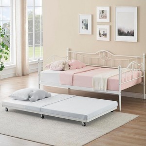 Twin Daybed with Trundle and Backrest, Metal Sofa Bed Frame for Living Room, Bedroom and Guest Room - 1 of 4