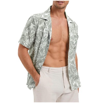 Men's Casual Cuban Short Sleeve Button Down Beach Shirt with Pocket