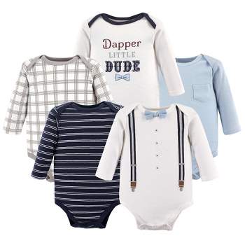 Little Treasure Baby Boy Cotton Long-Sleeve Bodysuits 5pk, Dapper Bow Tie