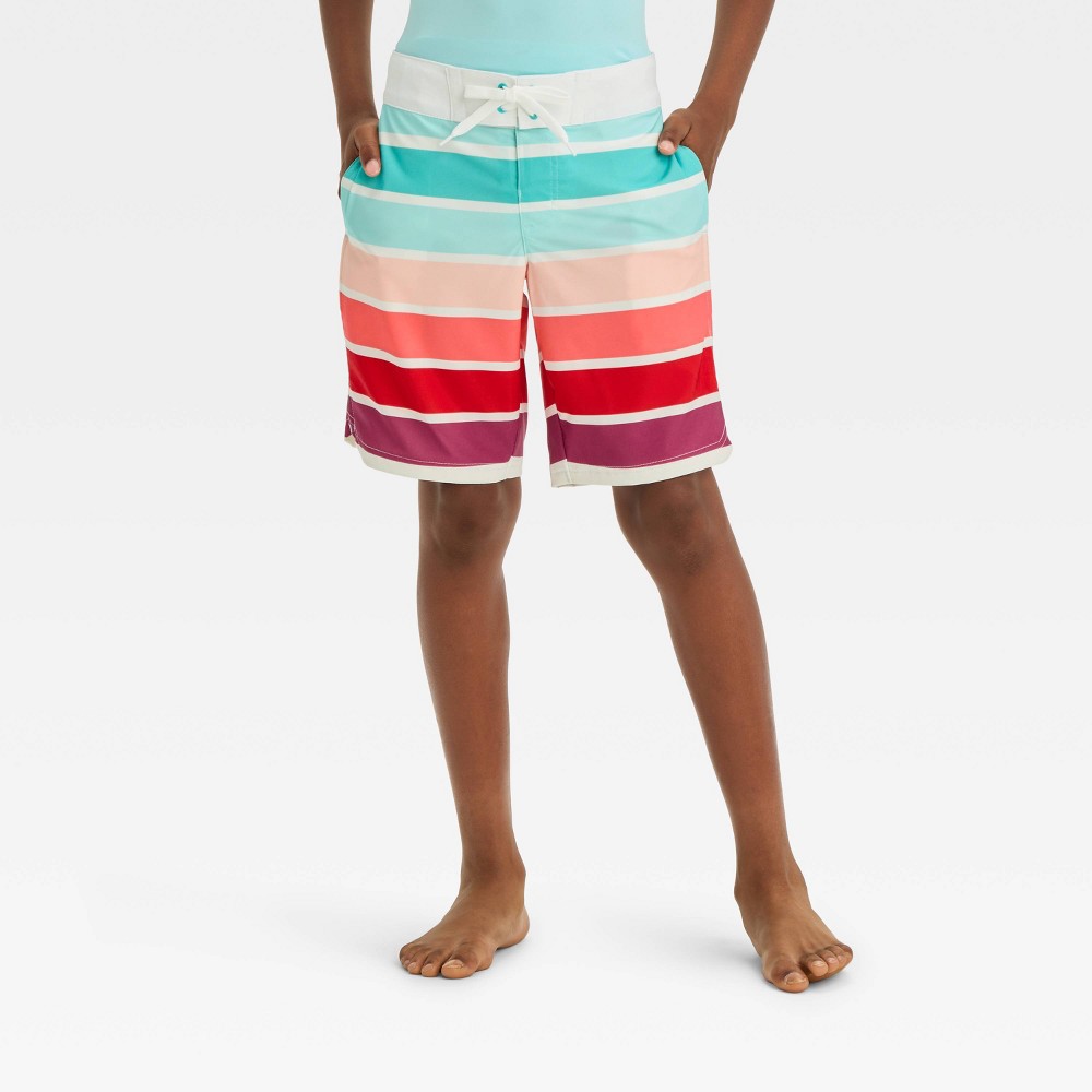 Photos - Swimwear Boys' Striped Swim Shorts - art class™ 8 Husky