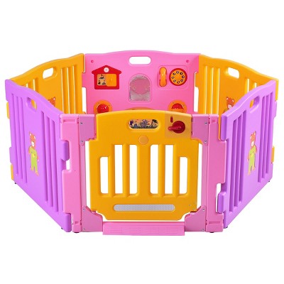 Costway Pink 6 Panel Baby Playpen Kids Safety Play Center Yard Home Indoor Outdoor Pen