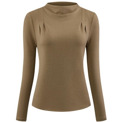 Hobemty Women's Long Sleeve Fall Winter Casual Work Mock Neck Top