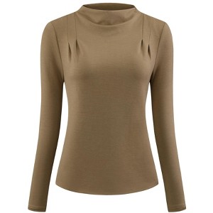 Hobemty Women's Long Sleeve Fall Winter Casual Work Mock Neck Top - 1 of 4
