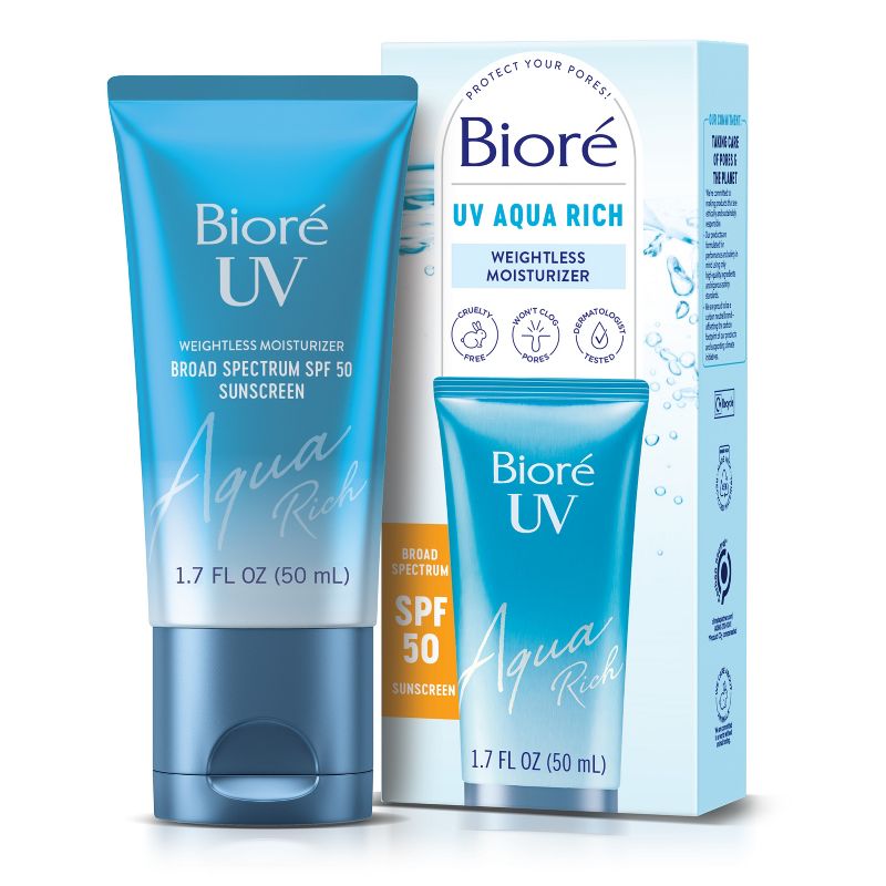 Biore UV Aqua Rich Dermatologist Tested, Oxybenzone &#38; Octinoxate Free Moisturizing Face Sunscreen for Sensitive Skin - SPF 50 - 1.7 fl oz, 1 of 8