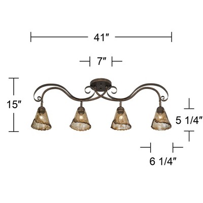 Bronze 4-Light Ceiling Track Fixture with Amber Glass Shades